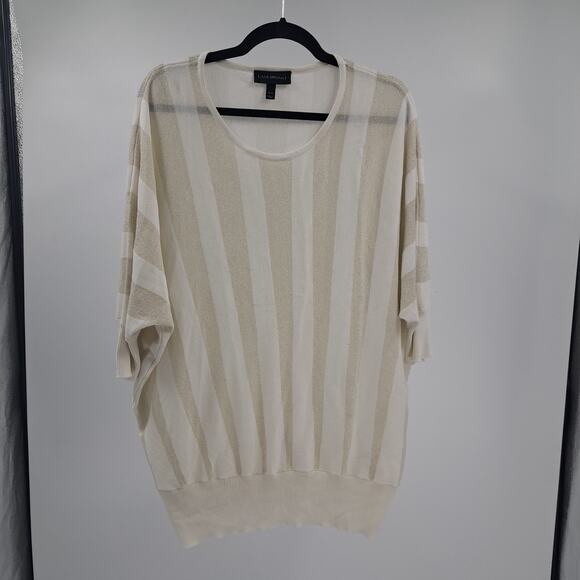 Lane Bryant Sweater Plus 18/20 Stripe Metallic Dolman Sleeve Pullover White Gold - Picture 1 of 6